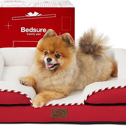 Bedsure Orthopedic Dog Beds for Small Dogs - Washable Small Dog Cat Bed Waterproof, Comfort Pet Couch Sofa with Washable Removable Cover, Pets Bed with Nonskid Bottom, Red, 24"