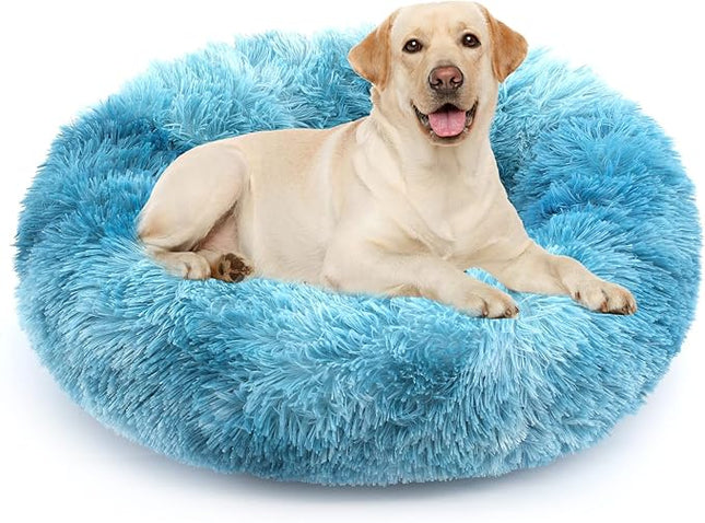 NOYAL Calming Donut Dog Bed for Small to Medium Dogs & Cats - Plush Faux Fur Anti-Anxiety Pet Bed with Machine Washable Cover & Non-Slip Base