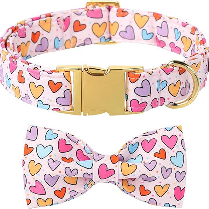 Lionet Paws Valentine's White Dog Collar, Cute Heart Dog Collar for Small Dogs, Adjustable Cotton Pet Puppy Collars for Small Dogs