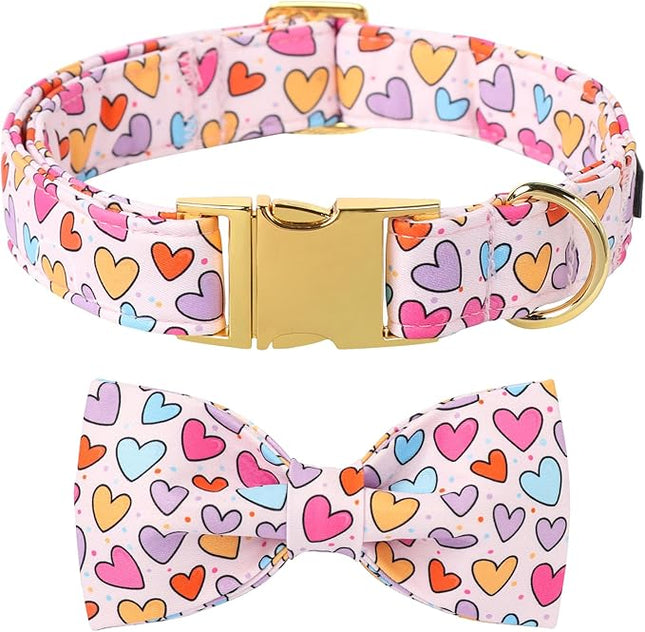 Lionet Paws Valentine's White Dog Collar, Cute Heart Dog Collar for Large Dogs, Adjustable Cotton Pet Collars for Large Dogs