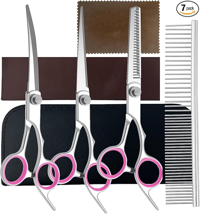 7-in-1 Grooming Kit for Dogs at Home with Stainless Steel Scissors Professional Dog Grooming Scissors Ergonomic Dog Shears for Grooming Perfect for Small and Large Dogs