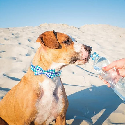 Dog Collar Bow Tie, Comfortable Durable Cotton Bowtie Collar for Small Girl Boy Dog, Adorable Dog Collar with Metal Buckle, Blue Grid Gift Collar, S