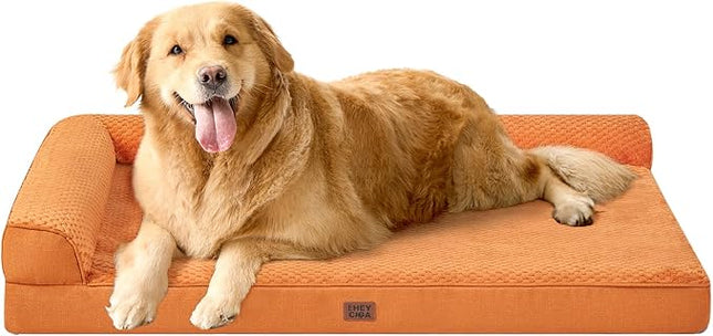 EHEYCIGA Memory Foam Dog Bed XLarge Sized Dogs, Extra Large Dog Bed Orthopedic with Washable Removable Cover, Waterproof XL Pet Bed Couch, 44x32x6.5 Inches, Pumpkin
