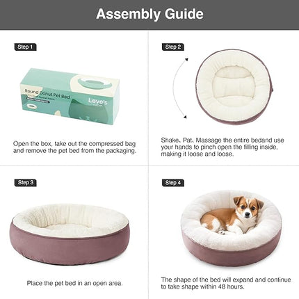 Love's cabin Donut Pet Bed, 25in, Burlwood, for Small Dogs & Cats, Soft Durable Fabric, Anti-Slip, Water-Resistant, Washable