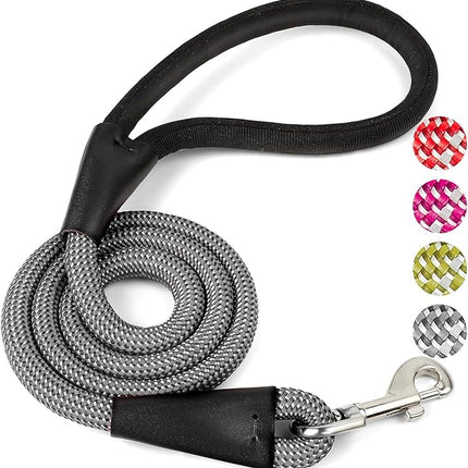 Black 4FT Dog Leash for Large Dogs Night Walking Reflective Heavy Duty Chew-Resistant Nylon Leash with Padded Handle and 360° Swivel Clip Strong for Medium to Large Breeds