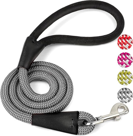 Black 4FT Dog Leash for Large Dogs Night Walking Reflective Heavy Duty Chew-Resistant Nylon Leash with Padded Handle and 360° Swivel Clip Strong for Medium to Large Breeds