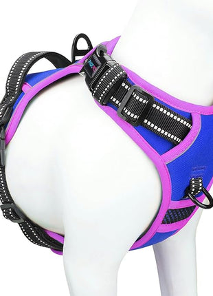 PHOEPET 2019 Upgraded No Pull Dog Harness, Reflective Adjustable Vest, with a Training Handle + 2 Metal Leash Hooks+ 3 Snap Buckles +4 Slide Buckles(M, Royal Blue)