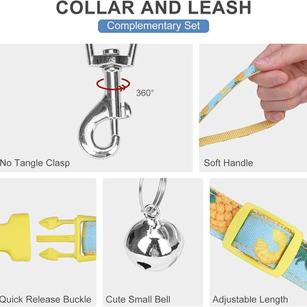 EXPAWLORER Small Dog Harness and Leash Set - Cute Puppy Harness Leash Dog Collar with AirTag Holder Silicone Case, Soft Padded Step in Pet Vest Reflective for Outdoor Walking, Pineapple S