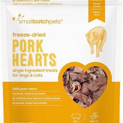 smallbatch Pets Premium Freeze-Dried Pork Heart Treats for Dogs and Cats, 3.5 oz, Made and Sourced in The USA, Single Ingredient, Humanely Raise Meat, No Preservatives or Anything Artificial