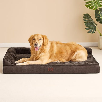 EHEYCIGA Memory Foam Dog Bed XXL, Giant Dog Bed Orthopedic with Washable Removable Cover, Waterproof Pet Bed Couch for Jumbo Dogs, 48x36x7 Inches, Brown
