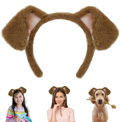 Beviliu Dog Ears Golden, Realistic Animals Ears Headband Brown, Fluffy Cat Bunny Bear Costume Halloween Christmas for Washing Makeup Cosplay Party
