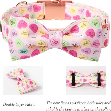 Lionet Paws Valentine's Pink Dog Collar, Cute Heart Dog Collar for Medium Dogs, Adjustable Cotton Pet Collars for Small Medium Dogs