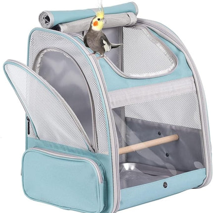 Bird Backpack Carrier with Stand Perch, Bird Travel Backpack for Hiking, Airline Approved Green Bird Backpack