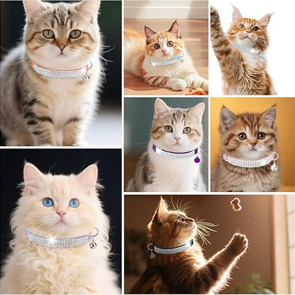EXPAWLORER Soft Velvet Safe Cat Collars for Girl Cats -2 Pack Rhinestones Bling Diamante Adjustable Collars Breakaway- Chirstmas Cat Clollar Gifts with Bells for Boy Cats Kitty and Small Dogs