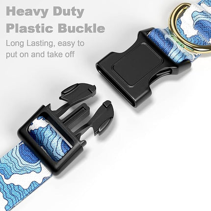 Rnivvi Dog Collar for Small Dogs, Cute Heavy Duty Adjustable Puppy Collar with Quick Release Buckle for Boy Girl & Female, Pet Accessories for Walking Running, XS Length 5/8" Width, Japanese Wave