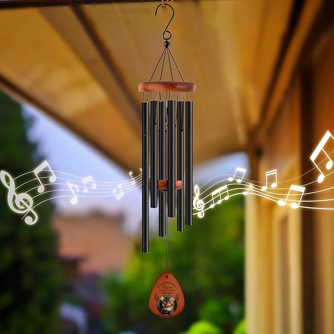Funnylife Personalized Pet Memorial Wind Chime with Photo, Dog Memorial Gifts Pet Loss Sympathy Gifts Thoughtful Dogs and Cats Bereavement Remembrance Picture Memory Wind Chime 26"