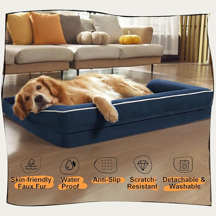 Small Dog Bed Waterproof Orthopedic Dog Beds for Medium Sized Dogs Comfy Pet Cat Bed with Sides, Washable Removable Cover