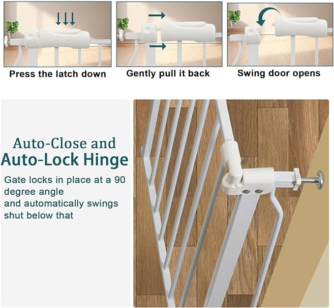 33-38 Inch Wide Baby Gates for Stairs & Doorways - Pressure Mounted Metal Gates for Toddlers & Pets (White, 86-98CM)