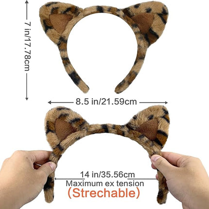 Beviliu Leopard Cheetah Ears Headband, Leopard Cat Headband for Women, Leopard print Costume Bear Bunny Dog Hairband for Birthday Party Halloween Christmas Washing Makeup Cosplay, 4Pack