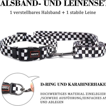 Roses&Poetry Dog Collar and Leash for Medium Large, Adjustable Durable 5ft Puppy Leash Collar for Dog Training Lead（Black & White-L）