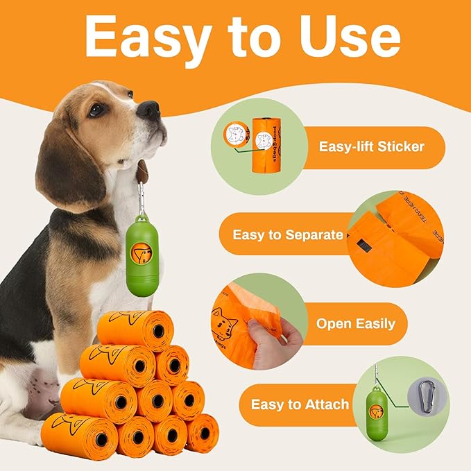 270 Counts Dog Poop Bags Rolls with Dispenser & Leash Clip, Scented Poop Bags for Dogs Waste, Extra Thick & Leak Proof for Poop Doggie Puppy Pet Waste, 9" x 13", Orange