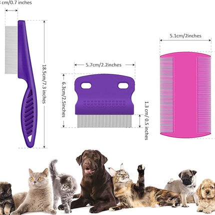 6 Pieces Pet Lice Combs Dog Grooming Flea Cat Tear Stain Comb for Removal Dandruff, Hair Stain, Nit(Pink, Green, Purple, Yellow)