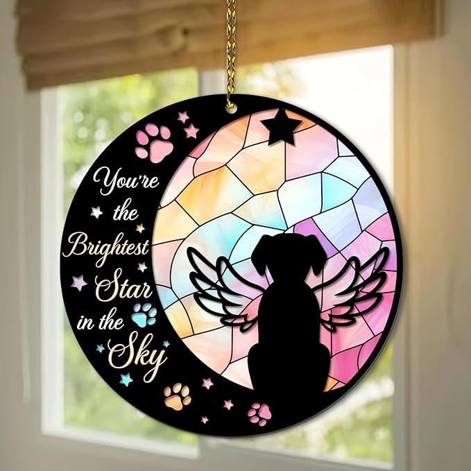 Dog Memorial Suncatcher Gifts for Pet Loss - Pet Memorial Gifts Christmas Ornament Tree Hanging Decor - Remembrance Sympathy Gift for Dog Mom Dad - 2 Layered Wooden Acrylic Ornament