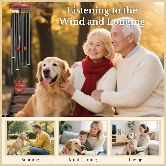 Personalized Pet Memorial Gifts for Dogs - 26" Pet Memorial Wind Chimes, Dog Memorial Gifts for Loss of Dog, Pet Bereavement Sympathy Gift