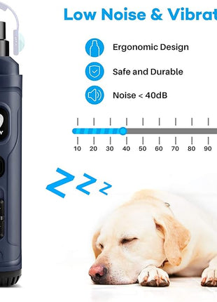 Casfuy Dog Nail Grinder with 2 LED Light - New Version 2-Speed Powerful Electric Pet Nail Trimmer Professional Quiet Painless Paws Grooming & Smoothing for Small Medium Large Dogs and Cats (Blue)