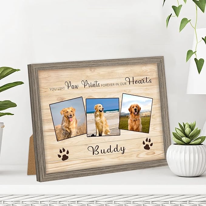 Custom Pet Memorial Gifts for Loss of Dog, Leave Paw Prints on Our Hearts, Dog Loss Sympathy Gift for Dog Cat Lovers Owners, Personalized Paw Prints Canvas with Photo and Name