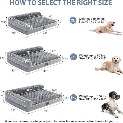 BFPETHOME Orthopedic Dog Beds for Extra Large Dogs, Waterproof Sofa XXL Dog Bed with Sides, Non-Slip Bottom and Egg-Crate Foam Big Pet Couch Bed with Washable Removable Cover,Pet Bed for Large Dogs