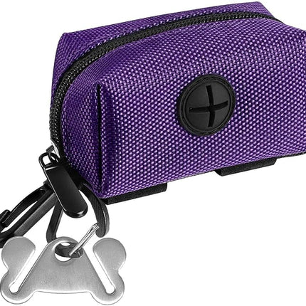 Dog Waste Bag Dispenser Pet Poop Bags Holder for Doggie Waste Bags Dispensers Soft Fabric Zipper Small Doggy Puppy Pouch for Leash Accessory Attachment with Carrier,Purple