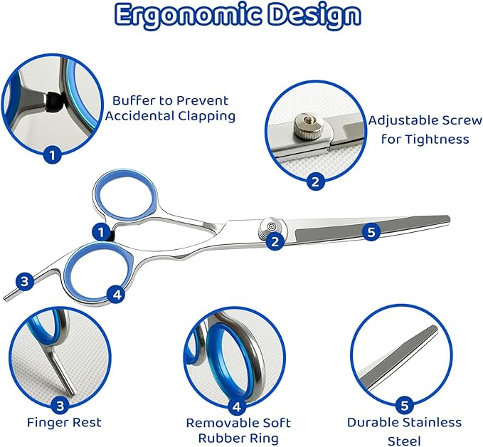 7-in-1 Dog Grooming Kit with Stainless Steel Scissors Professional Ergonomic Dog Grooming Scissors Perfect for Small and Large Dogs
