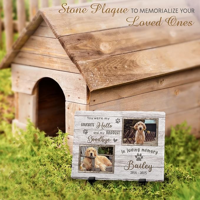 Multicolored Pet Memorial Stones for Dogs Personalized - 'You were My Favorite Hello and My Hardest Goodbye' - Unique Photo Frame Gifts for Cat Dog Lover, Garden Decor for Cemetery