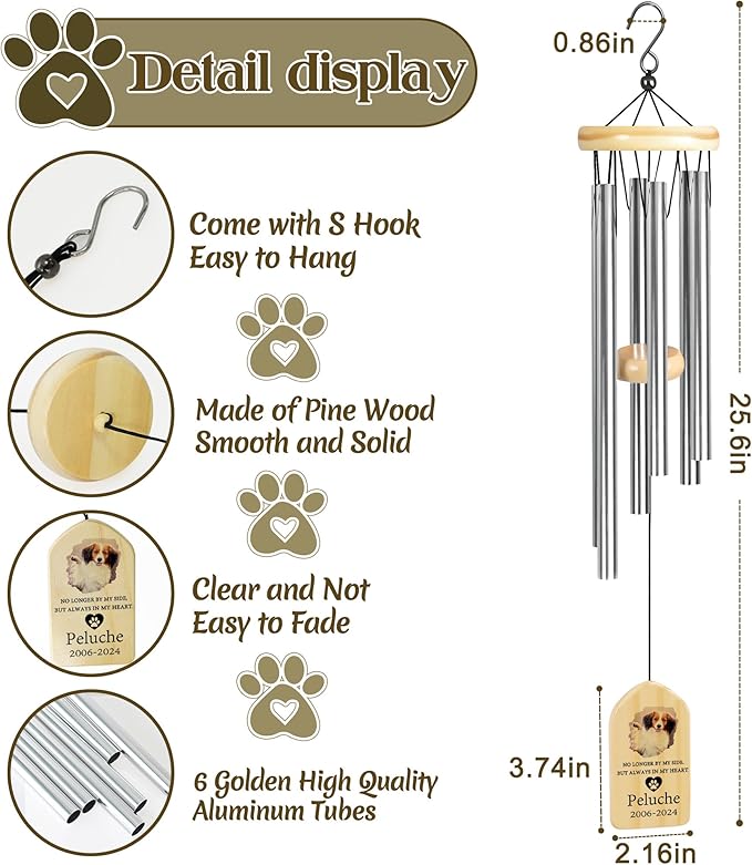Pet Memorial Gifts, Personalized Pet Memorial Wind Chimes, Pet Loss Gifts, Dog Memorial Gifts for Loss of Dog, Pet Loss Sympathy Gift, Pet Remembrance Gift, in Memory of Pet - Always in My Heart