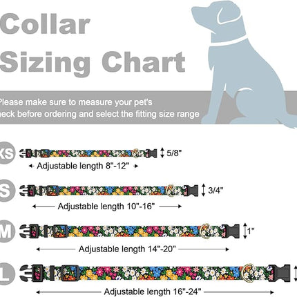 Rnivvi Dog Collar for Small Dogs, Cute Floral Heavy Duty Adjustable Puppy Collar with Quick Release Buckle for Girl & Female, Pet Accessories for Walking Running, XS Length 5/8" Width, Vibrant