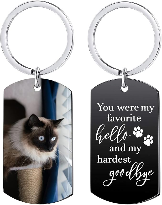 Funnylife Personalized Pet Memorial Keychain for Cats Stainless Steel Custom Cat Photo Keychain Pet Memory Keepsake Loss of Cat Sympathy Gifts