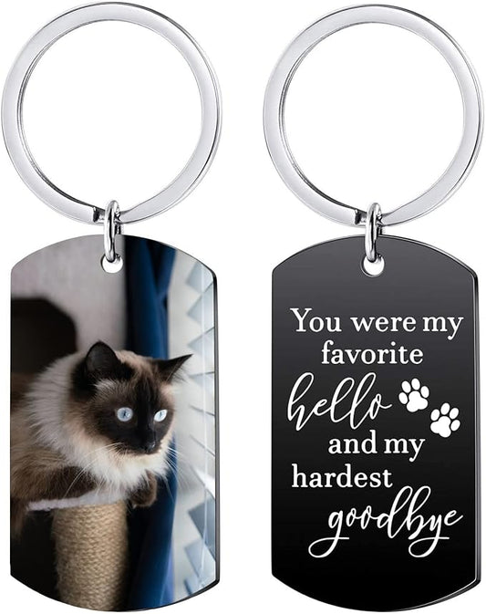 Funnylife Personalized Pet Memorial Keychain for Cats Stainless Steel Custom Cat Photo Keychain Pet Memory Keepsake Loss of Cat Sympathy Gifts