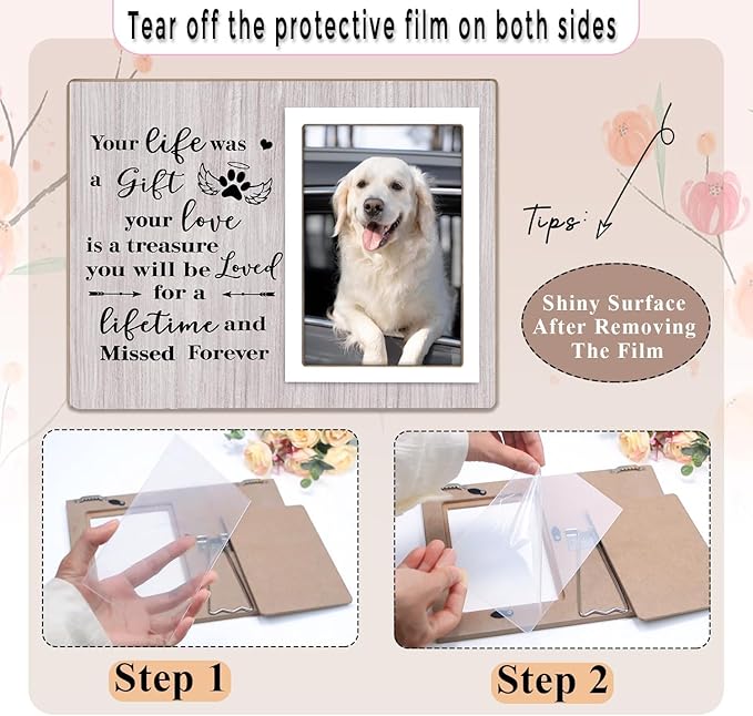 Pet Picture Frames Memorial Dog, Memorial Wooden Frame for Dogs, Dog Memorial Gifts for Loss of Dog, In Loving Memory Gifts, Pet Loss Sympathy Gift for Pet Owner Pet Lover, Forever in Our Heart (Gray)