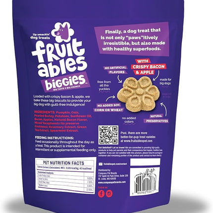 Fruitables Biggies Dog Biscuits, Healthy Treats for Dogs, Pumpkin Doggie Biscuits, Crunchy Treats, Made Without Wheat, Corn and Soy, Made in The USA, Crispy Apple and Bacon Flavor, 16oz