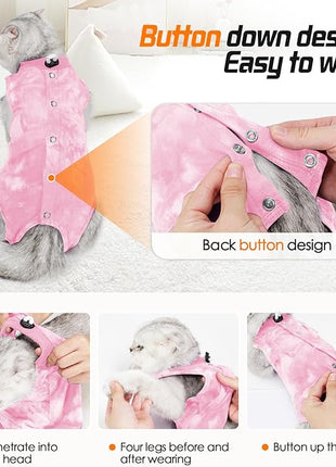 Cat Recovery Suit After Surgery, Cat Recovery Wear for Abdominal Wounds Cat Onesie Cone E-Collar Alternative,Pink M