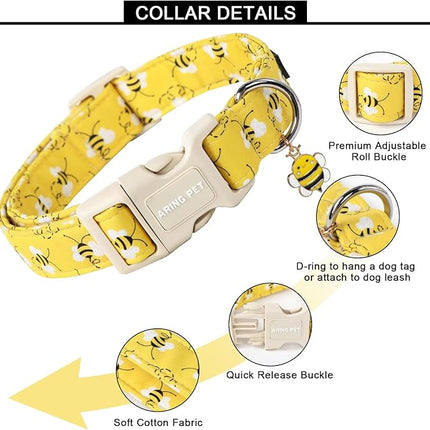 ARING PET Bees Dog Collar, Cute Spring Summer Yellow Bee Pet Collars for Puppy Small Medium Large Boy Girl Dogs-L