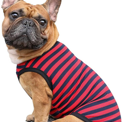 iChoue English Bulldog 100% Breathable Cotton Striped T Shirts Halloween Vest Clothes for Medium Dogs Tank Tops French Frenchie Pug Boston Terrier Pitbull Red Blue Stripes - XXLarge