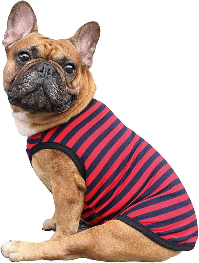 iChoue English Bulldog 100% Breathable Cotton Striped T Shirts Halloween Vest Clothes for Medium Dogs Tank Tops French Frenchie Pug Boston Terrier Pitbull Red Blue Stripes - XXLarge