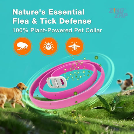 ZingZap Flea & Tick Collar 2-Pack Pink, Protects from Biting Insects, Adjustable Fits Both Dogs & Cats, Built-in Plant Based Formula, Slow-Release Lasting Protection, Waterproof