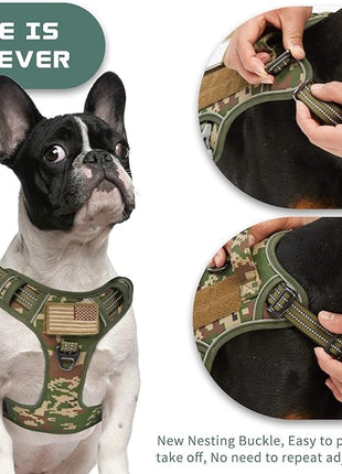 BUMBIN Tactical Dog Harness for Medium Dogs No Pull, Famous TIK Tok No Pull Dog Harness, Fit Smart Reflective Pet Walking Harness for Training, Adjustable Dog Vest Harness with Handle Forest Camo M