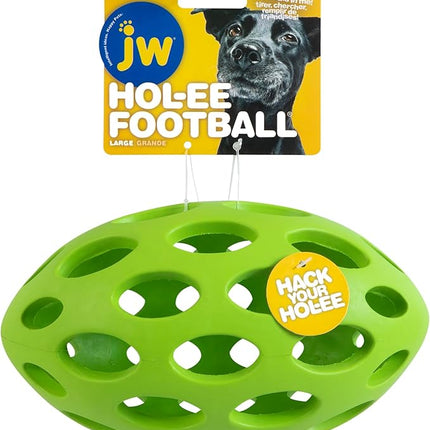 JW Pet Hol-ee Football Dog Toy Puzzle Ball, Natural Rubber, Large (9 Inch Length), Colors May Vary