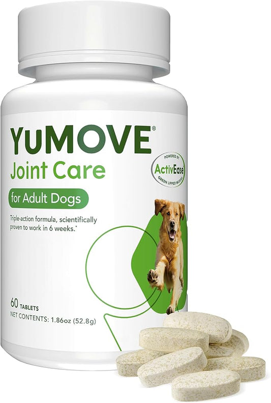 YuMOVE Hip & Joint Supplement for Dogs with Glucosamine, Hyaluronic Acid, Green Lipped Mussel & Omega 3 Joint Supplement - Regular and Advanced Strength (60ct, Chewable Tablets)