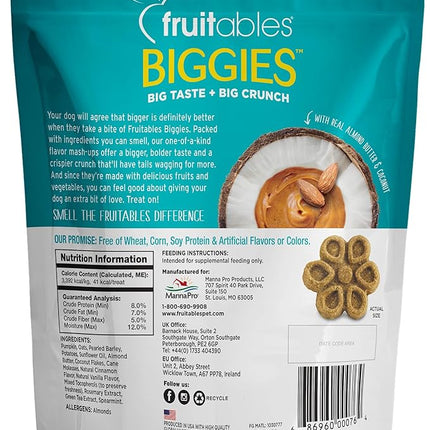 Fruitables Biggies Dog Biscuits, Pumpkin Treats for Dogs, Healthy Doggie Biscuits, Crunchy Treats, No Wheat, Corn or Soy, Made in The USA, Almond Butter and Coconut Flavor, 16oz (Pack of 2)
