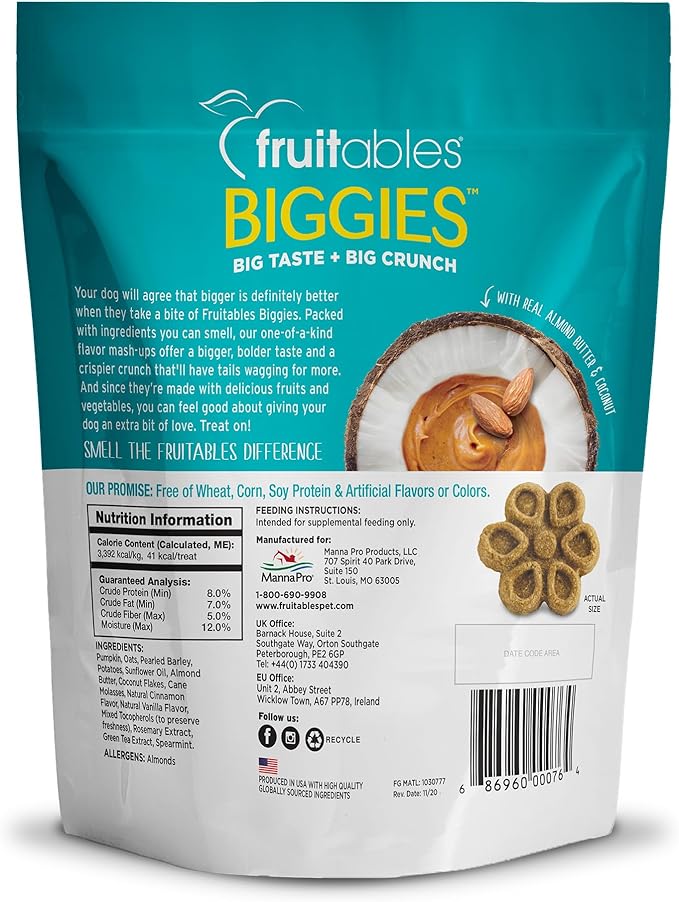 Fruitables Biggies™ Almond Butter Coconut Dog Treats